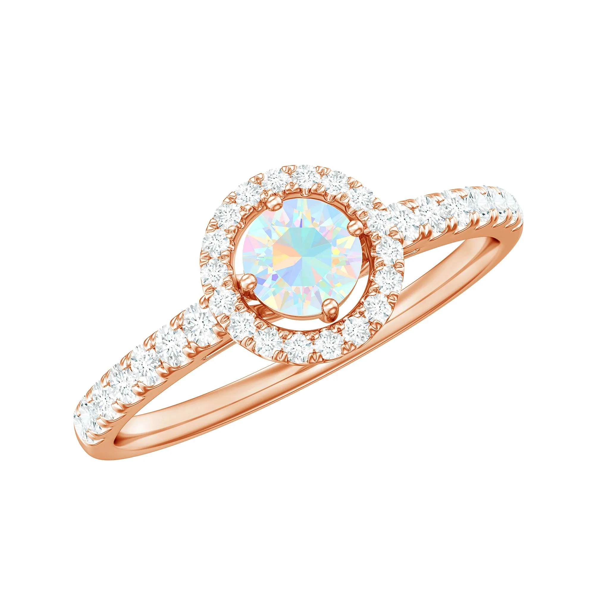 0.75 CT Ethiopian Opal and Diamond Halo Engagement Ring