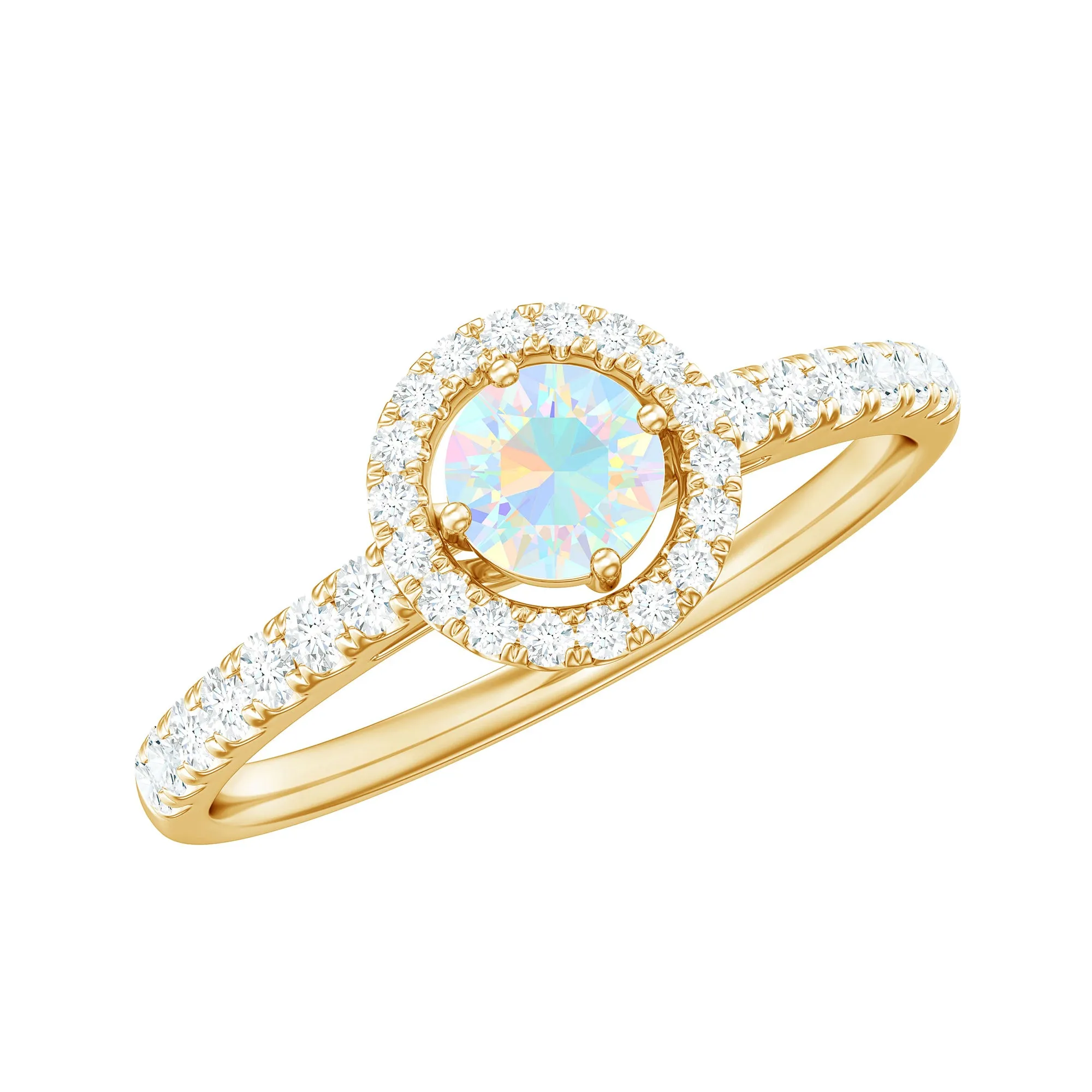 0.75 CT Ethiopian Opal and Diamond Halo Engagement Ring