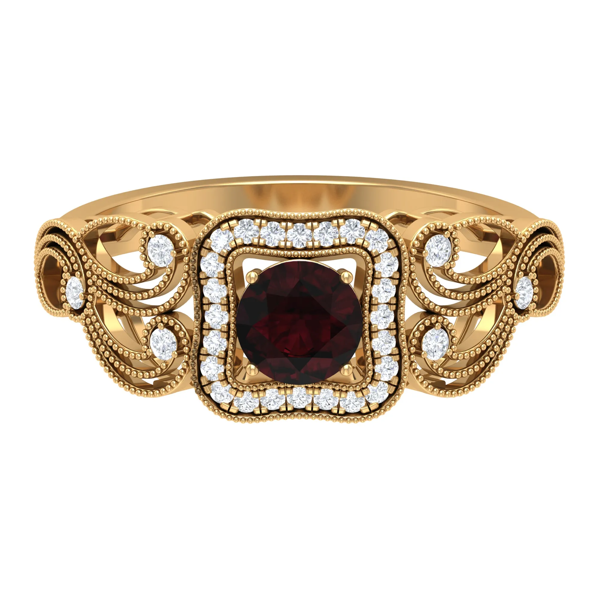 0.75 CT Garnet and Diamond Art Deco Engagement Ring with Milgrain Details