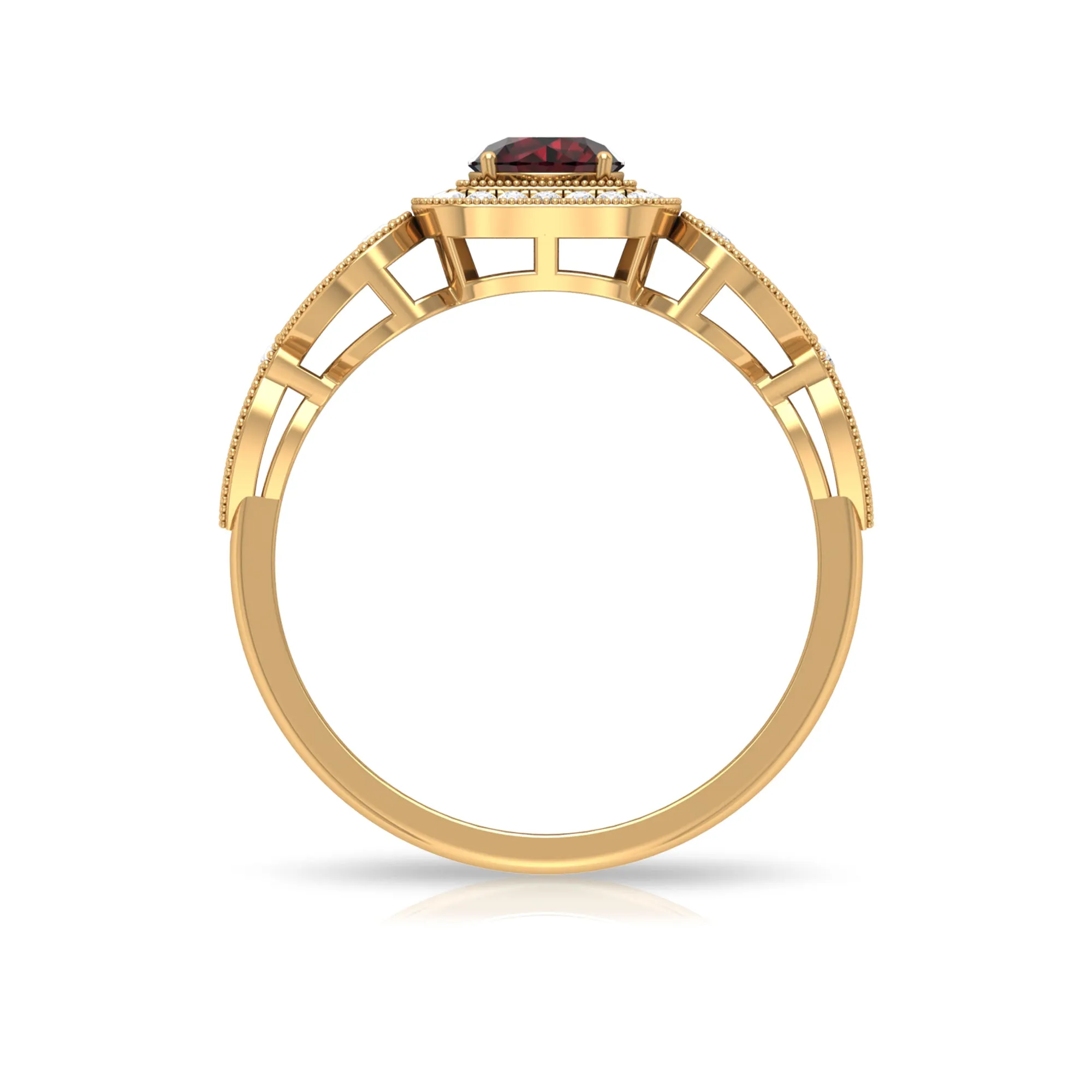 0.75 CT Garnet and Diamond Art Deco Engagement Ring with Milgrain Details