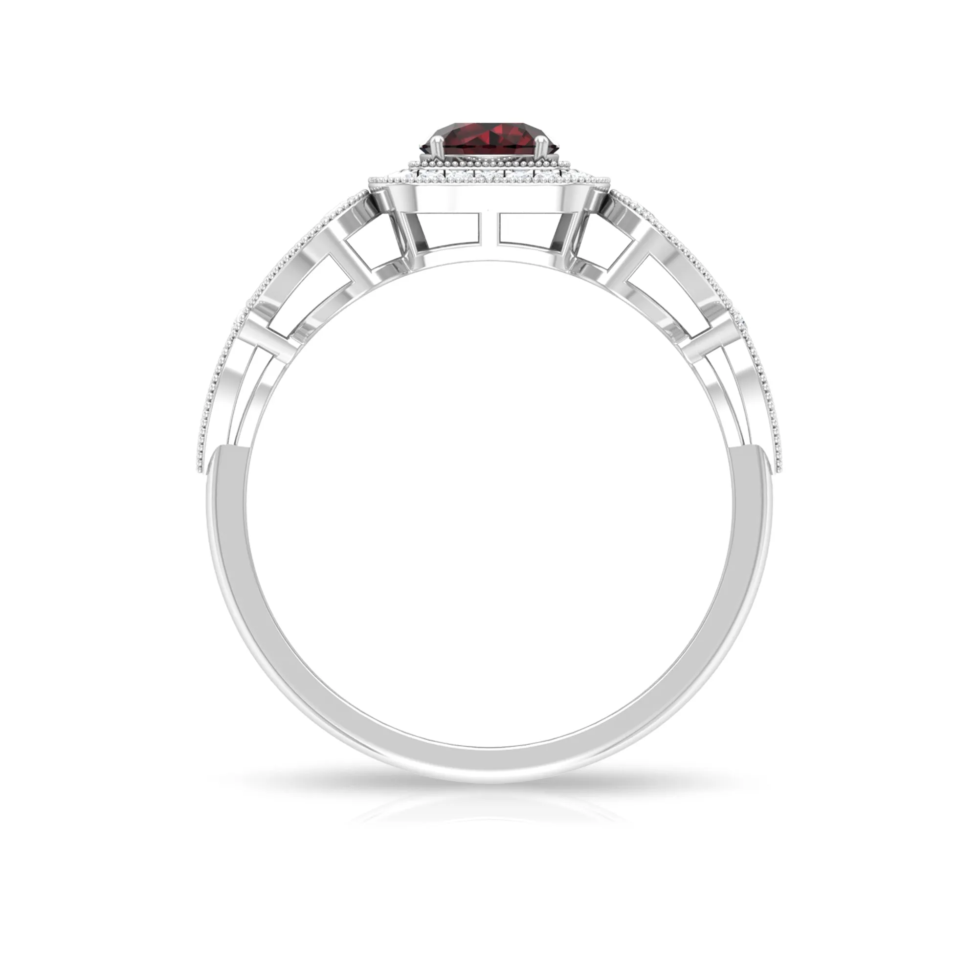 0.75 CT Garnet and Diamond Art Deco Engagement Ring with Milgrain Details