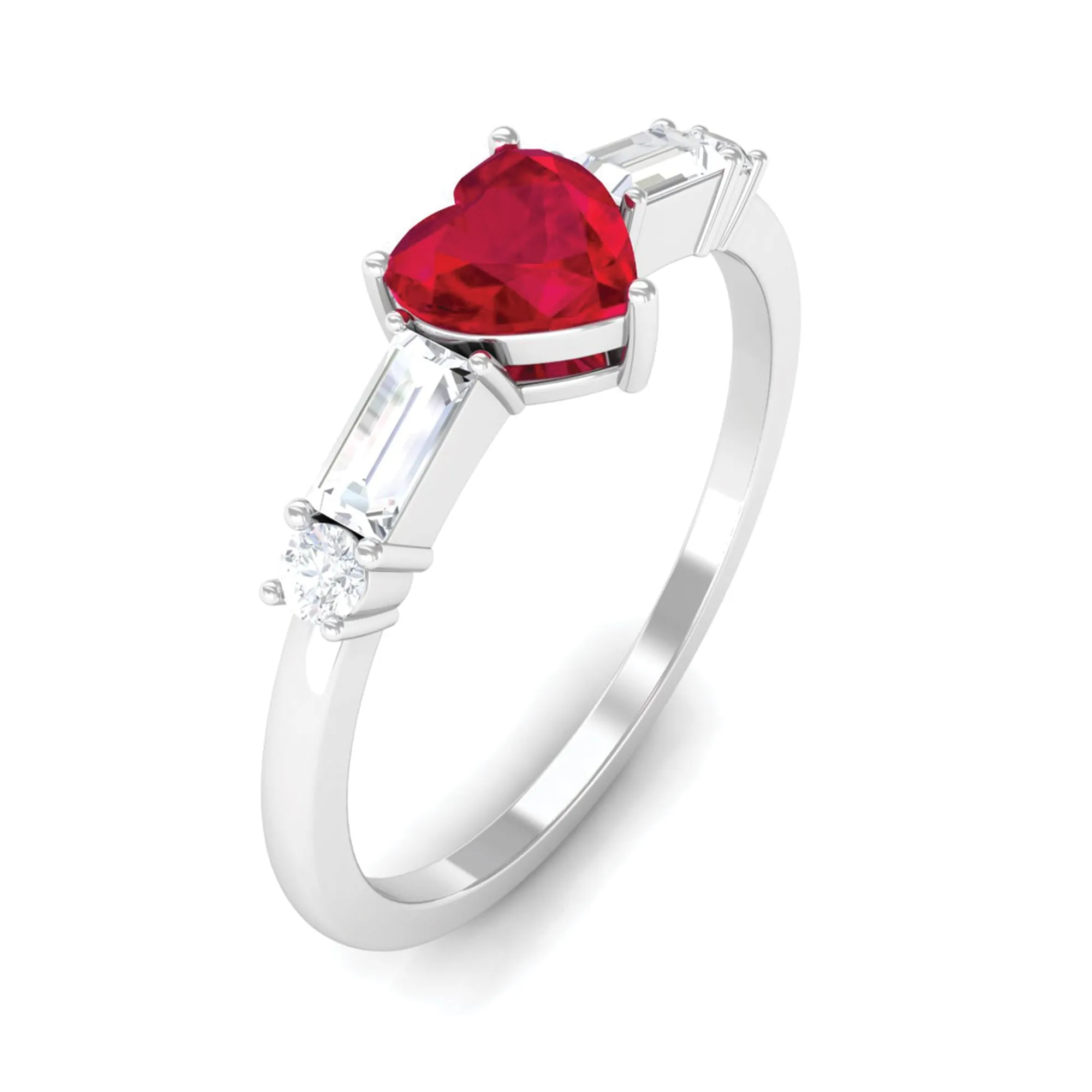 1 CT Heart Shape Created Ruby Solitaire Promise Ring with Diamond