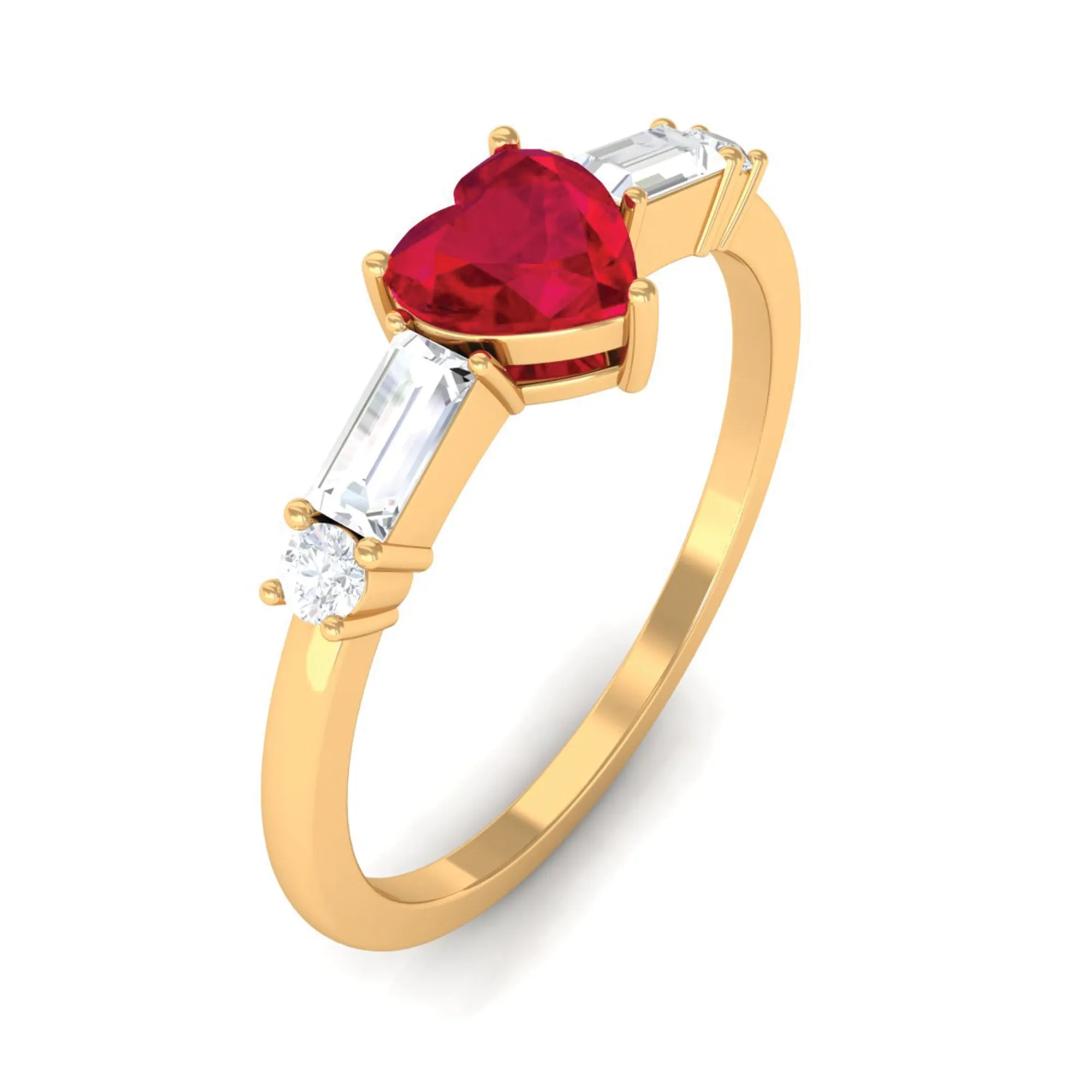 1 CT Heart Shape Created Ruby Solitaire Promise Ring with Diamond