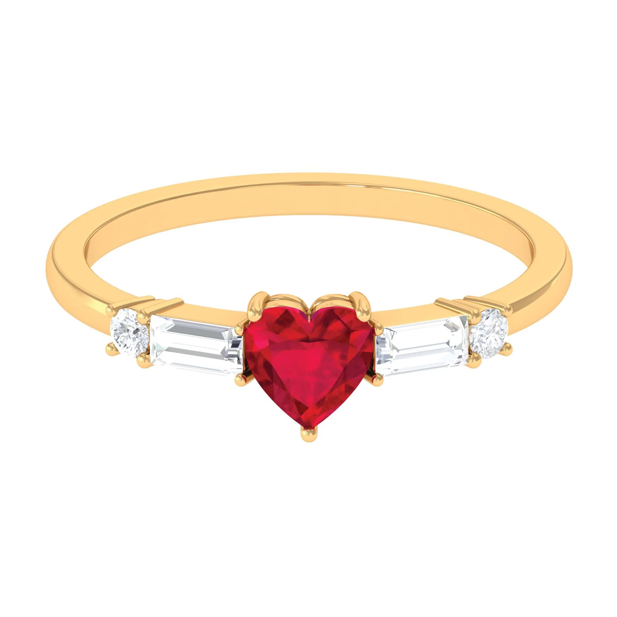 1 CT Heart Shape Created Ruby Solitaire Promise Ring with Diamond