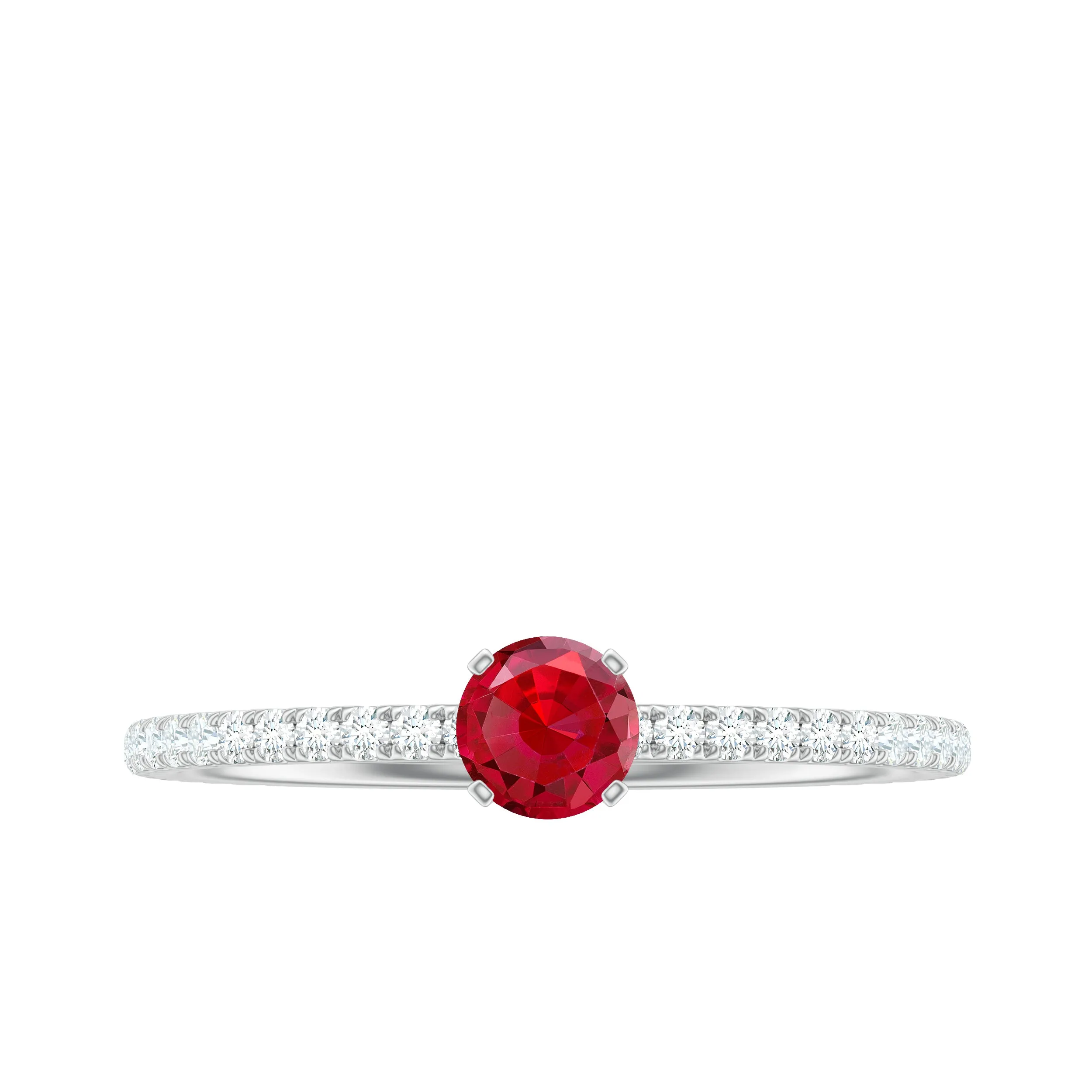 1 CT Lab Grown Ruby Solitaire Ring with Diamond Side Stones