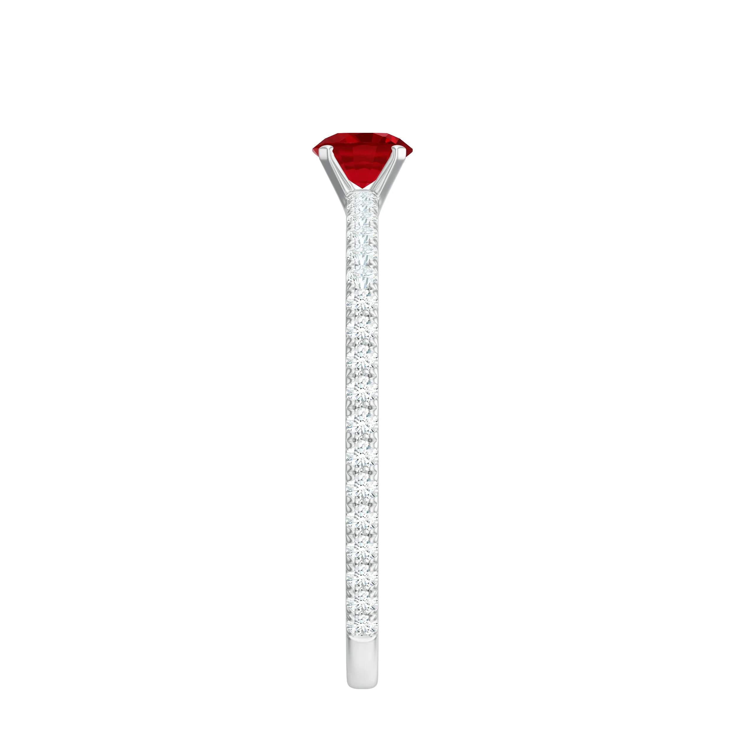 1 CT Lab Grown Ruby Solitaire Ring with Diamond Side Stones