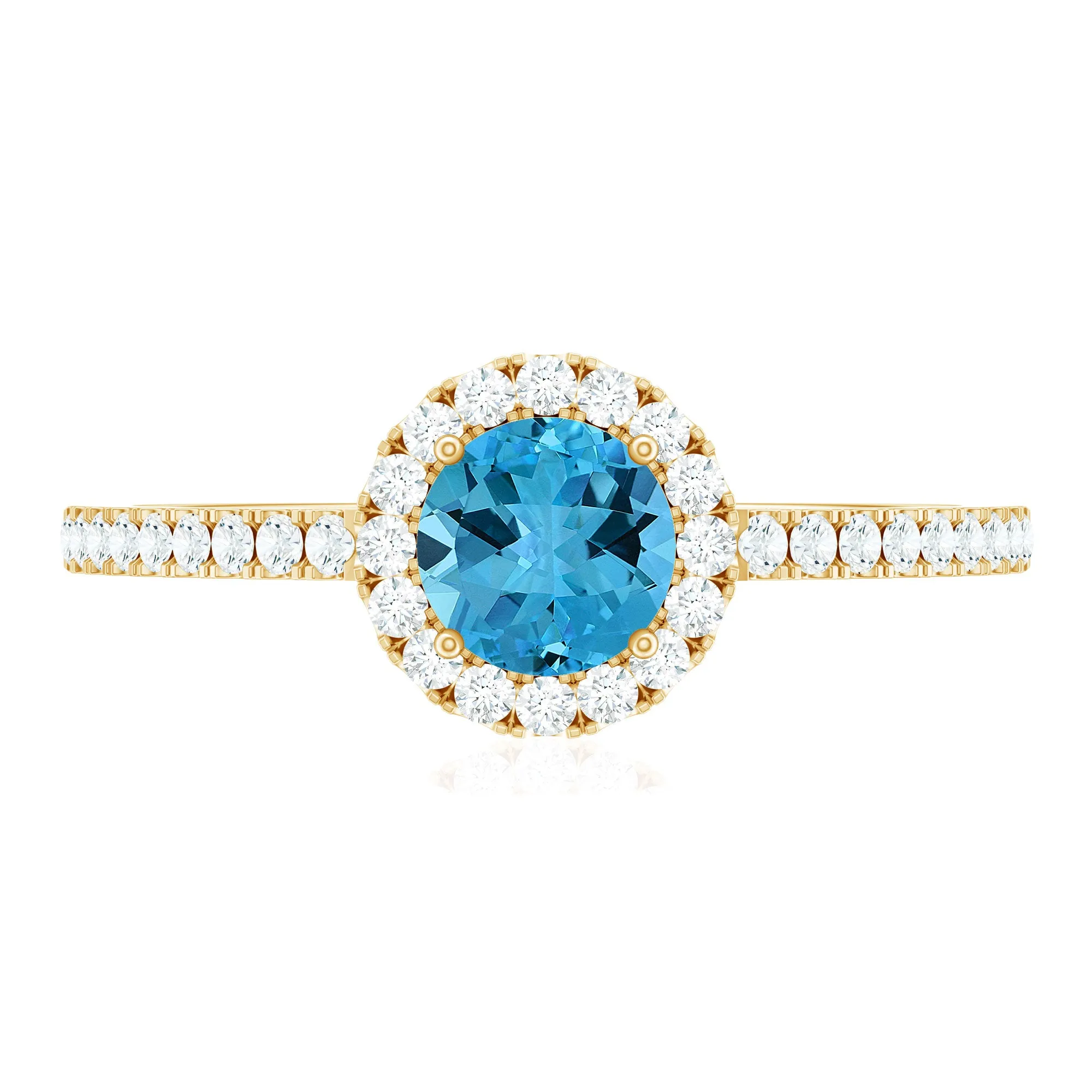 1 CT Swiss Blue Topaz Solitaire Ring with Diamond Accents