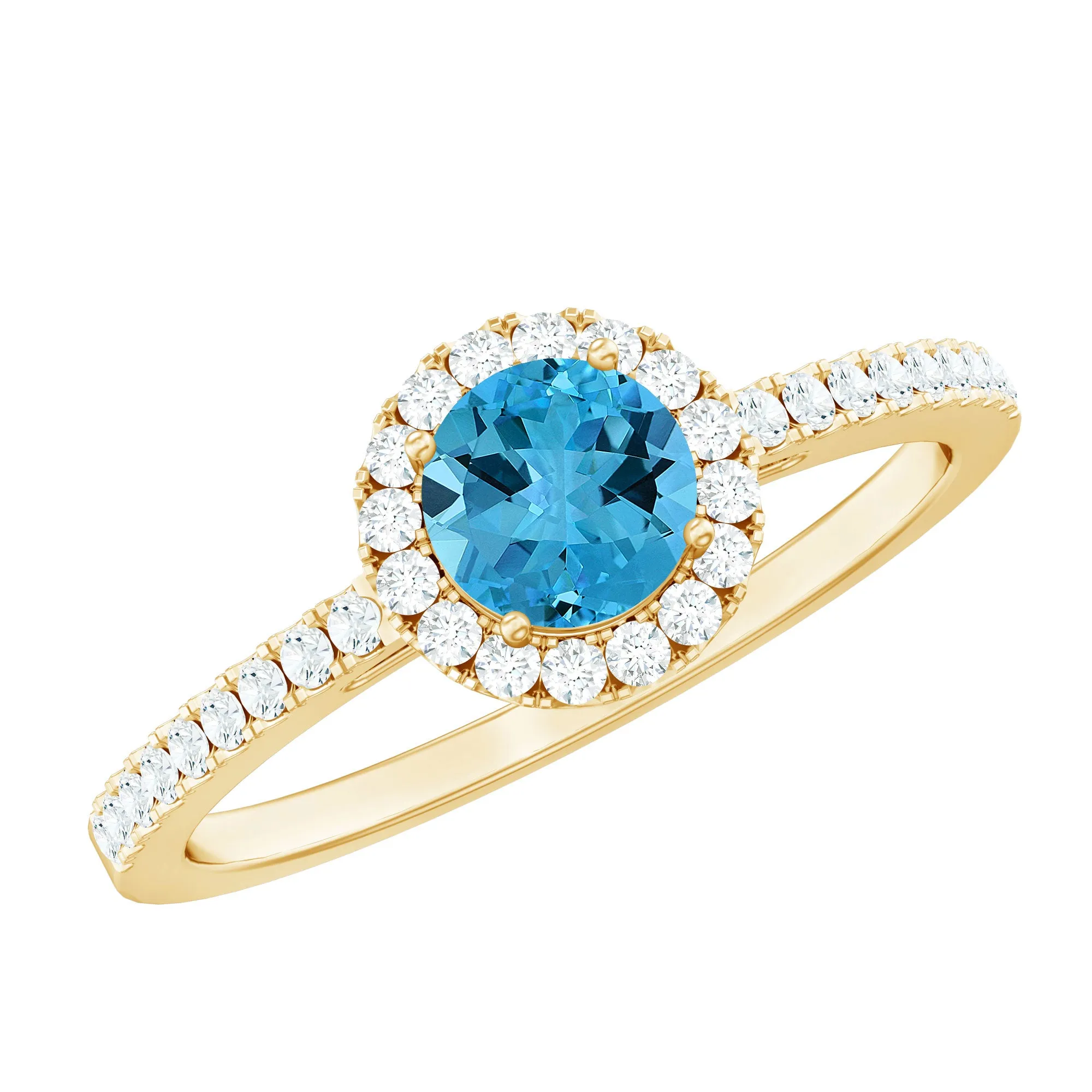 1 CT Swiss Blue Topaz Solitaire Ring with Diamond Accents