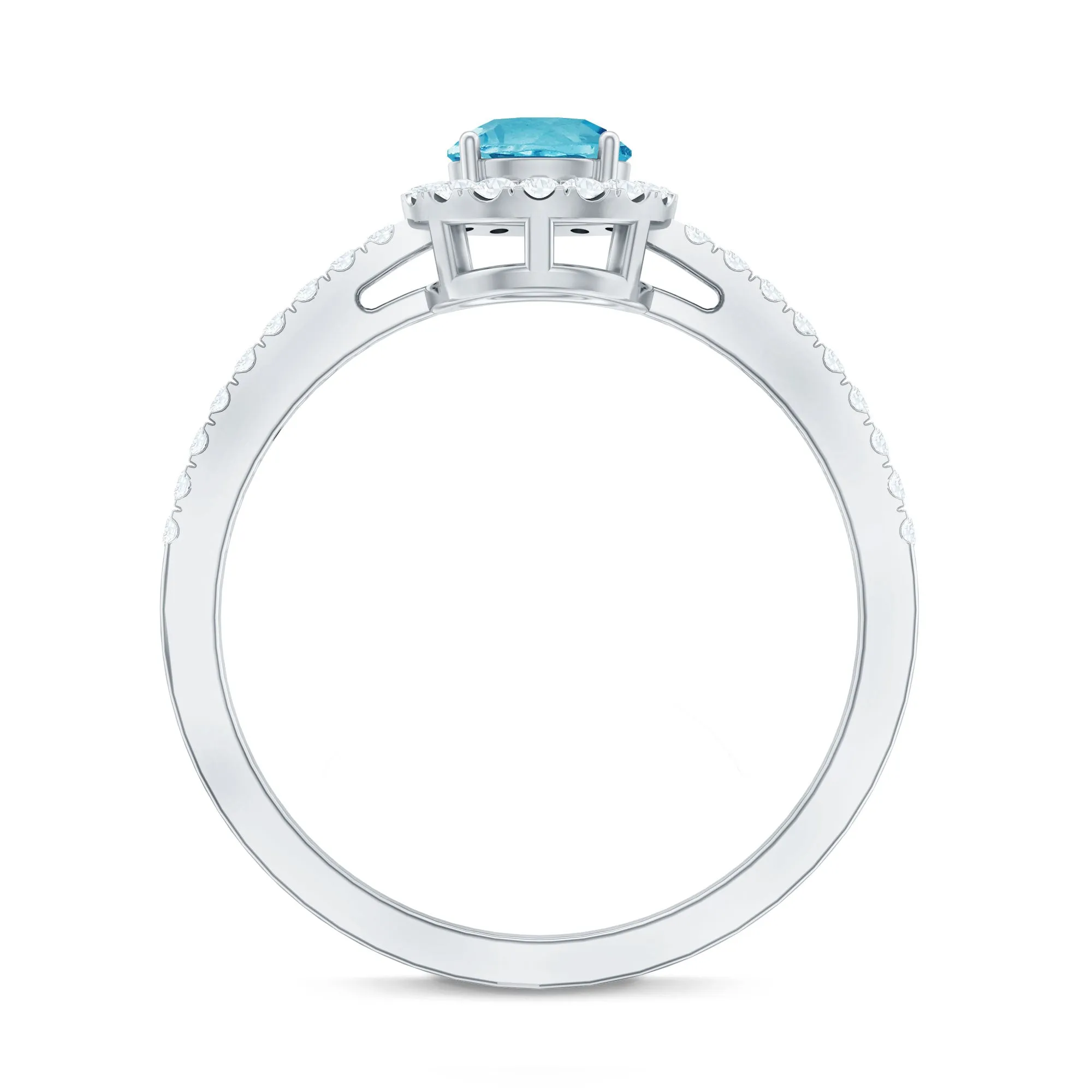 1 CT Swiss Blue Topaz Solitaire Ring with Diamond Accents