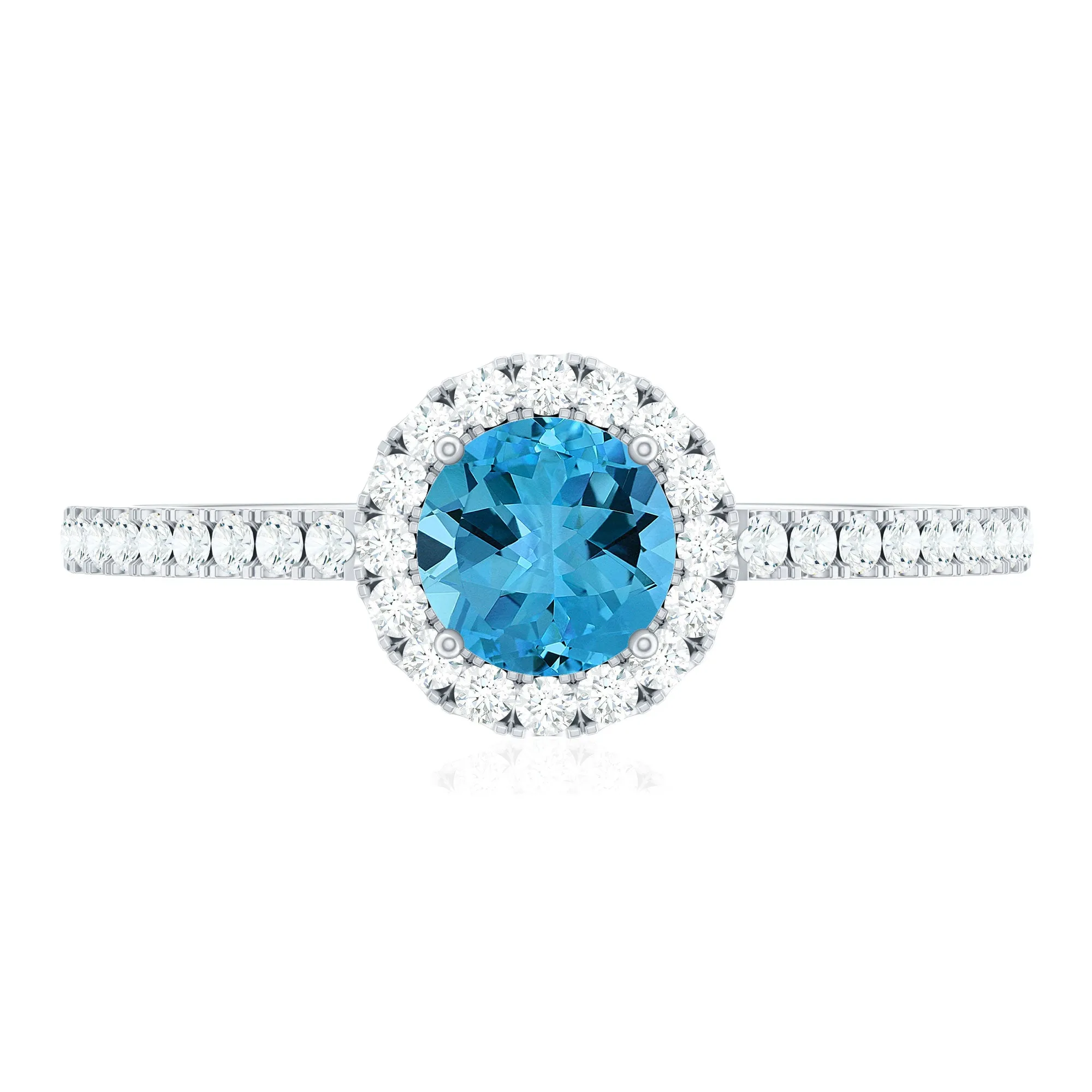 1 CT Swiss Blue Topaz Solitaire Ring with Diamond Accents