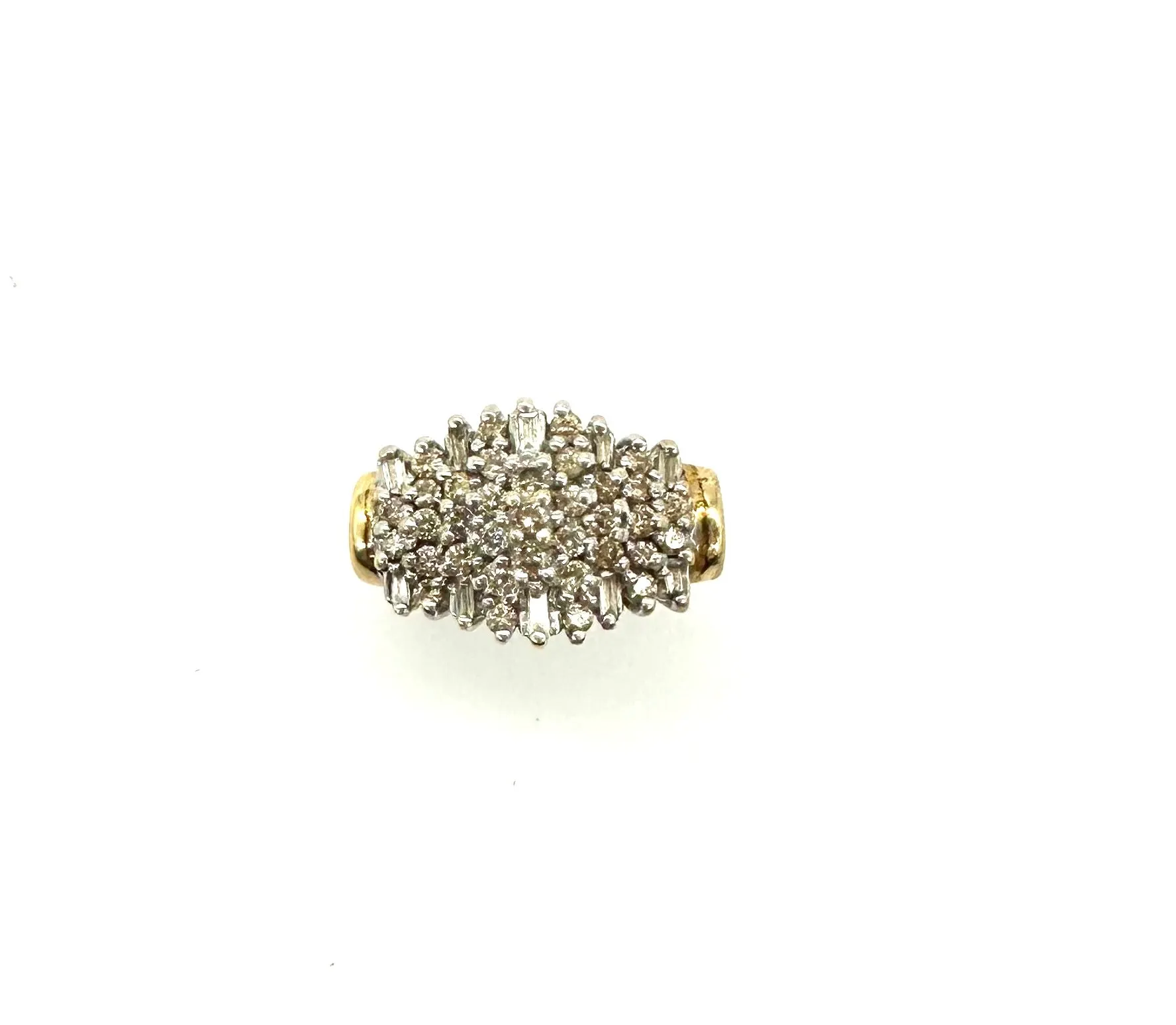 1 CTW Baguette and Round Diamond Bypass Ring in 10K Yellow and White Gold