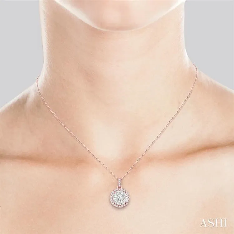 1 Ctw Lovebright Round Cut Diamond Pendant in 14K Rose and White Gold with Chain