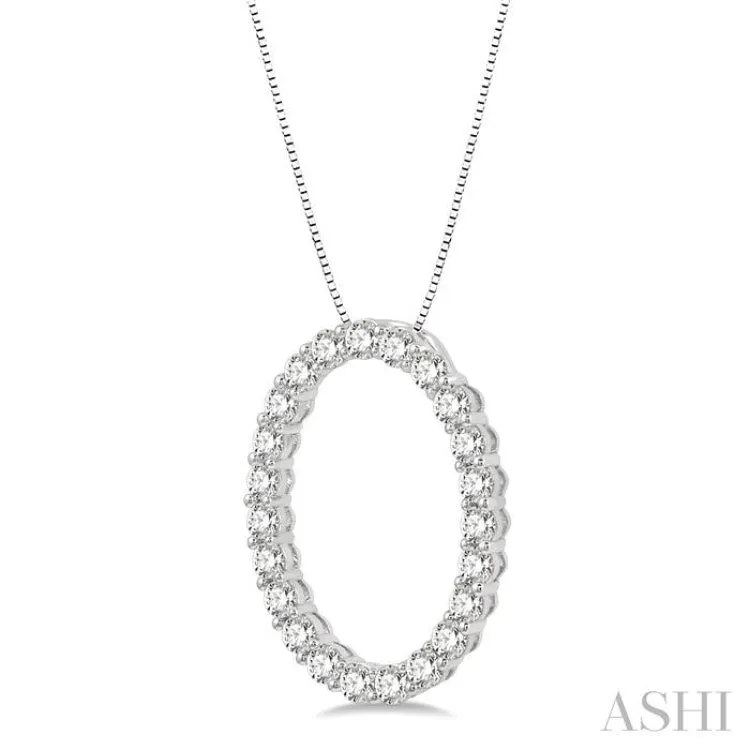 1 Ctw Oval Shape Window Round Cut Diamond Pendant With Chain in 14K  White Gold