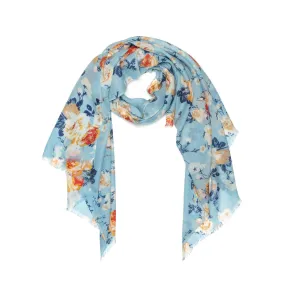 100% Australian Wool Print Scarf Blue