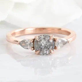 1.00 Ct Salt and Pepper Diamond Ring in 14k Rose Gold Low Set 3 Stone Ring Size 6.5