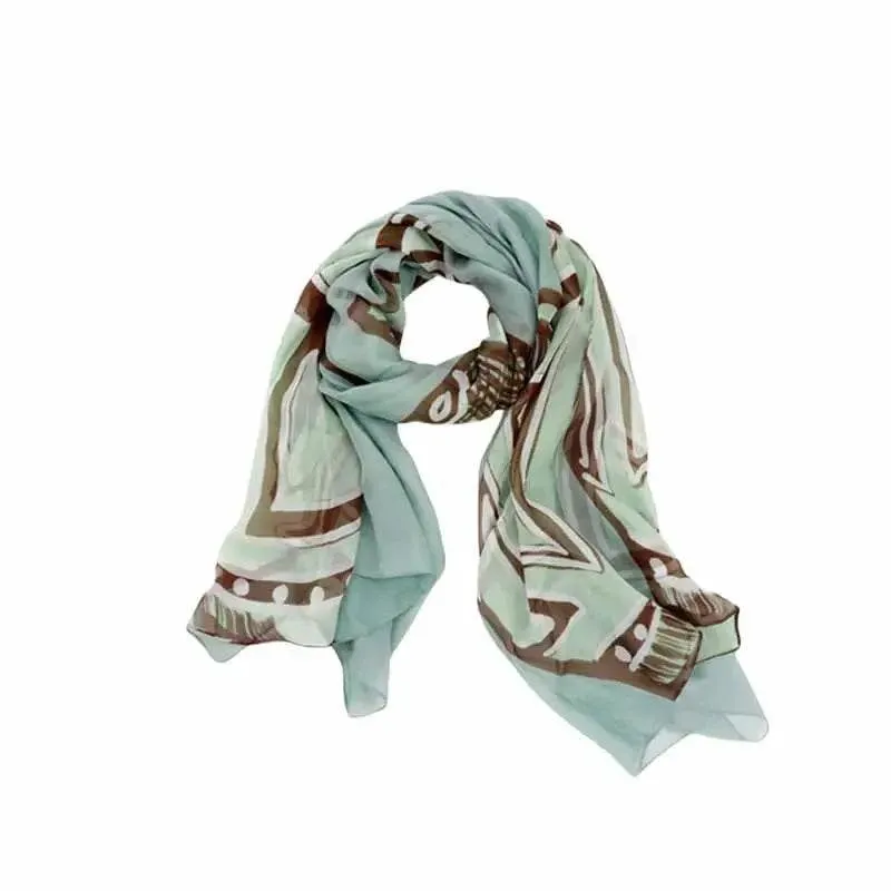 100% Mulberry Silk Oversized Green Silk Scarf 180x110cm