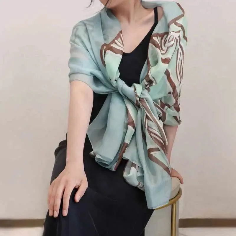 100% Mulberry Silk Oversized Green Silk Scarf 180x110cm