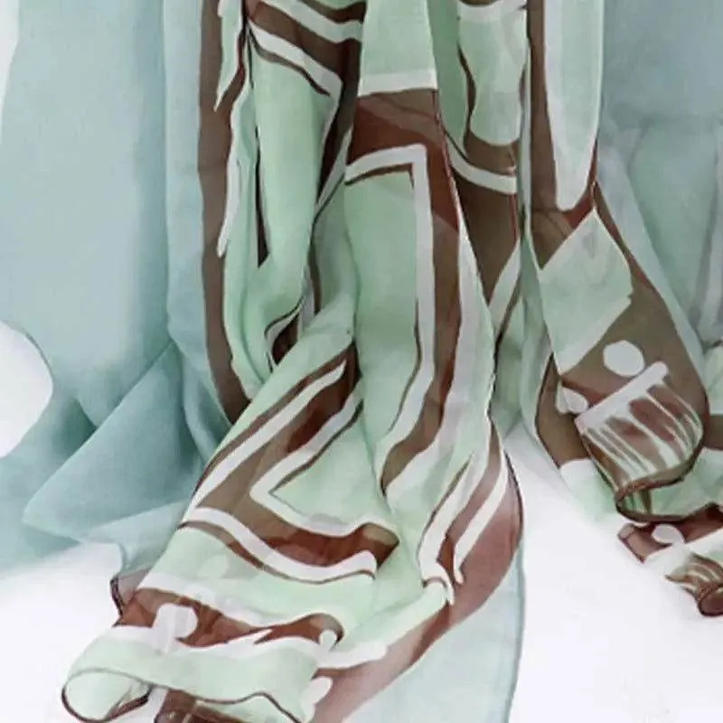 100% Mulberry Silk Oversized Green Silk Scarf 180x110cm