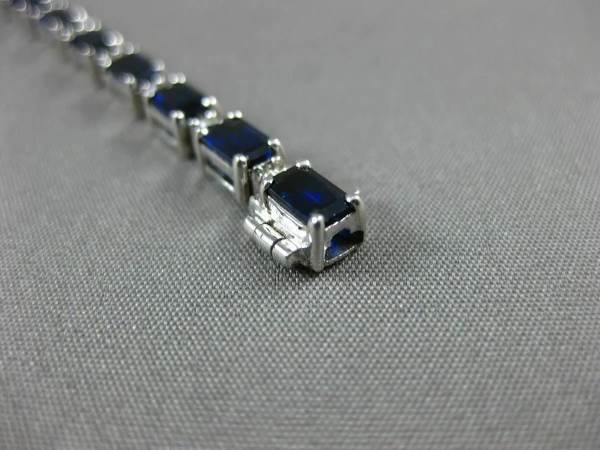 10.7CT DIAMOND & AAA SAPPHIRE 18K WHITE GOLD ROUND & EMERALD CUT TENNIS BRACELET