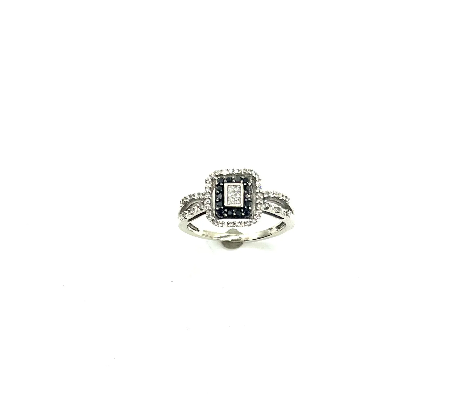 10k White Gold 3/4ctw White and Black Diamond Halo Ring