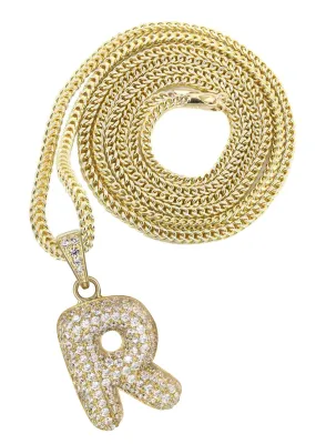 10K Yellow Gold Bubble Letter "R" CZ Necklace | Appx. 13.6 Grams