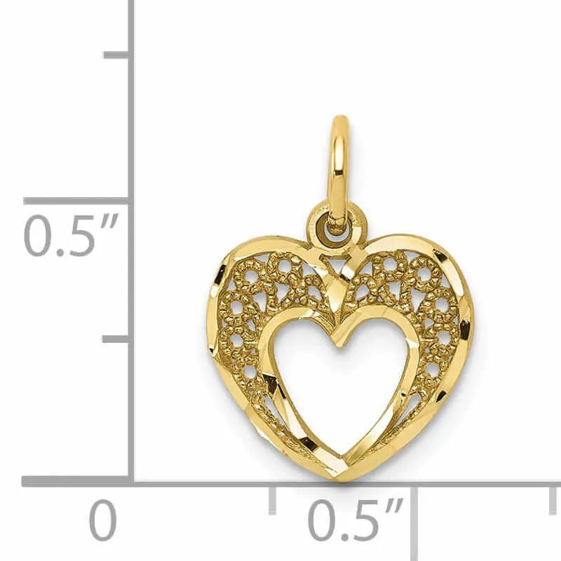 10k Yellow Gold D.C Satin Finish Heart Pendant