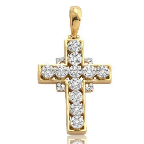 10KY 0.50CTW ROUND CLUSTER DIAMOND CROSS WITH