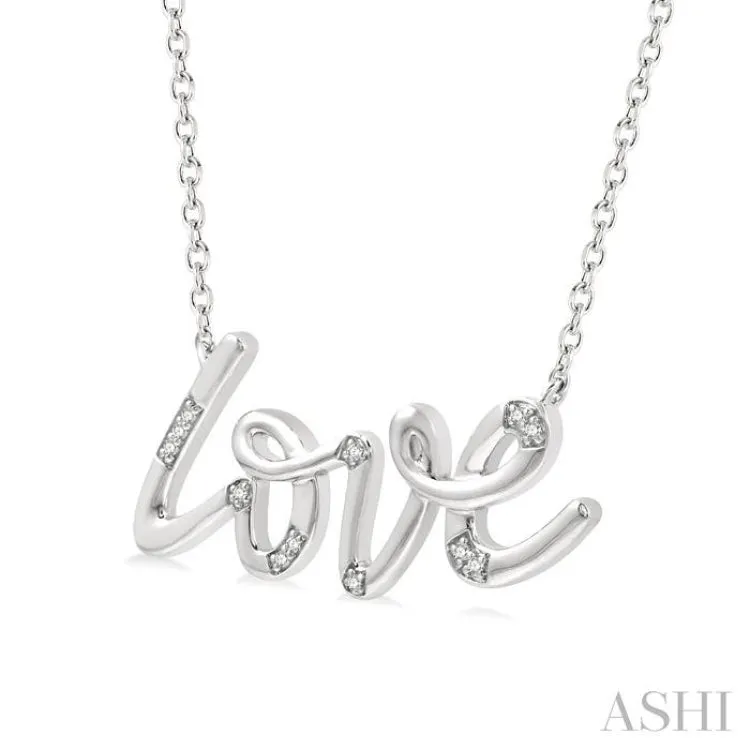 1/20 Ctw Love Scribed Round Cut Diamond Pendant With Chain in Sterling Silver