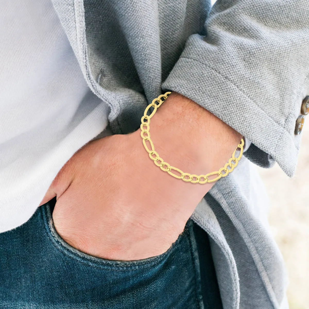 14K  Filled 7.8Mm Figaro Bracelet With Lobster Clasp