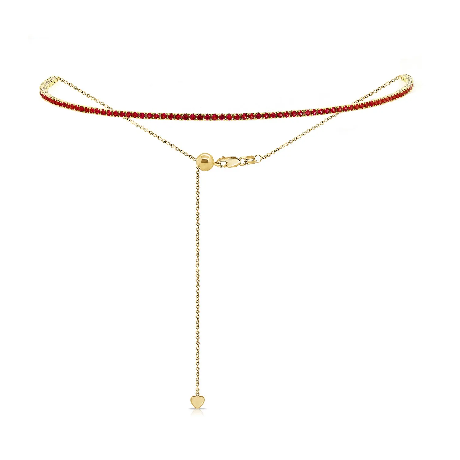 14k Gold & Red Ruby Adjustable Tennis Choker Necklace - 2.16ct