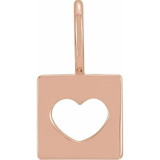 14K Gold Pierced Heart Dog Tag Pendant Necklace