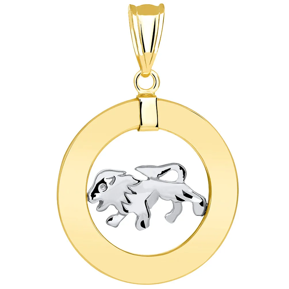 14k Two Tone Gold Open Circle Leo Zodiac Sign Pendant