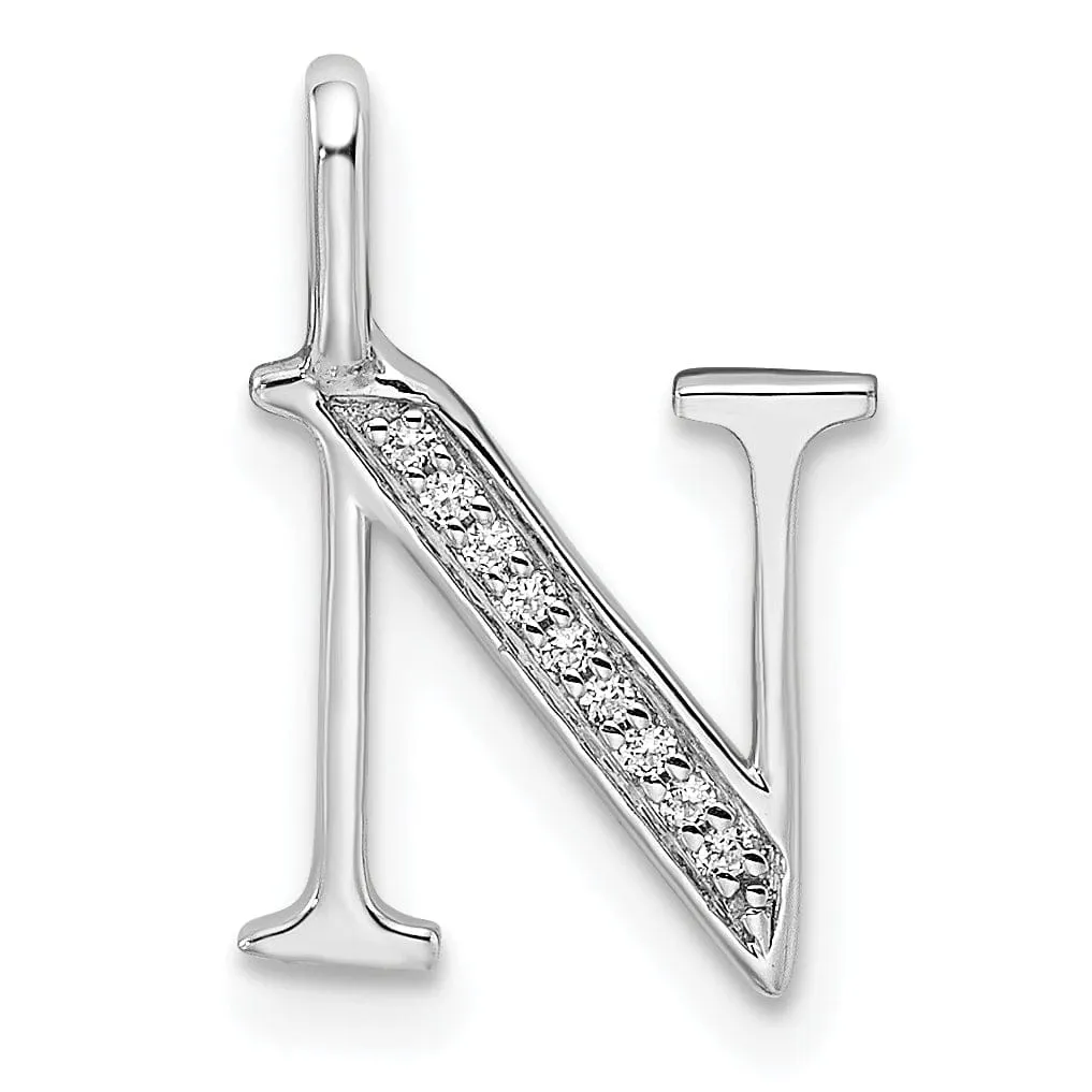 14K White Gold Diamond 0.032-CT Letter N Initial Charm Pendant