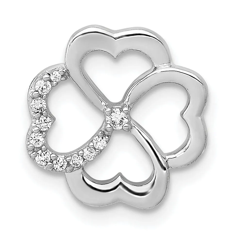 14k White Gold Open Back Polished Finish 0.65CT Diamond Four Leaf Clover Chain Slide Pendant will not fit Omega Chain