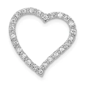 14k White Gold Open Back Polished Finish 1/5ct Diamond Curved Shape Heart Design Chain Slide Pendant will not fit omega chain