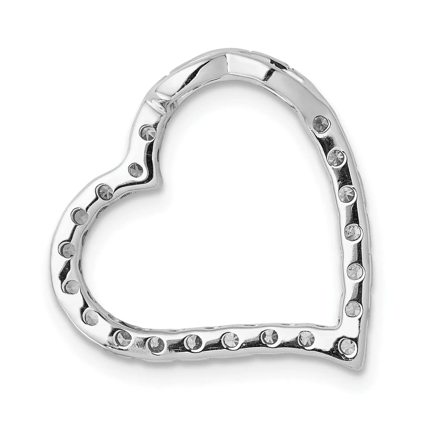 14k White Gold Open Back Polished Finish 1/5ct Diamond Curved Shape Heart Design Chain Slide Pendant will not fit omega chain