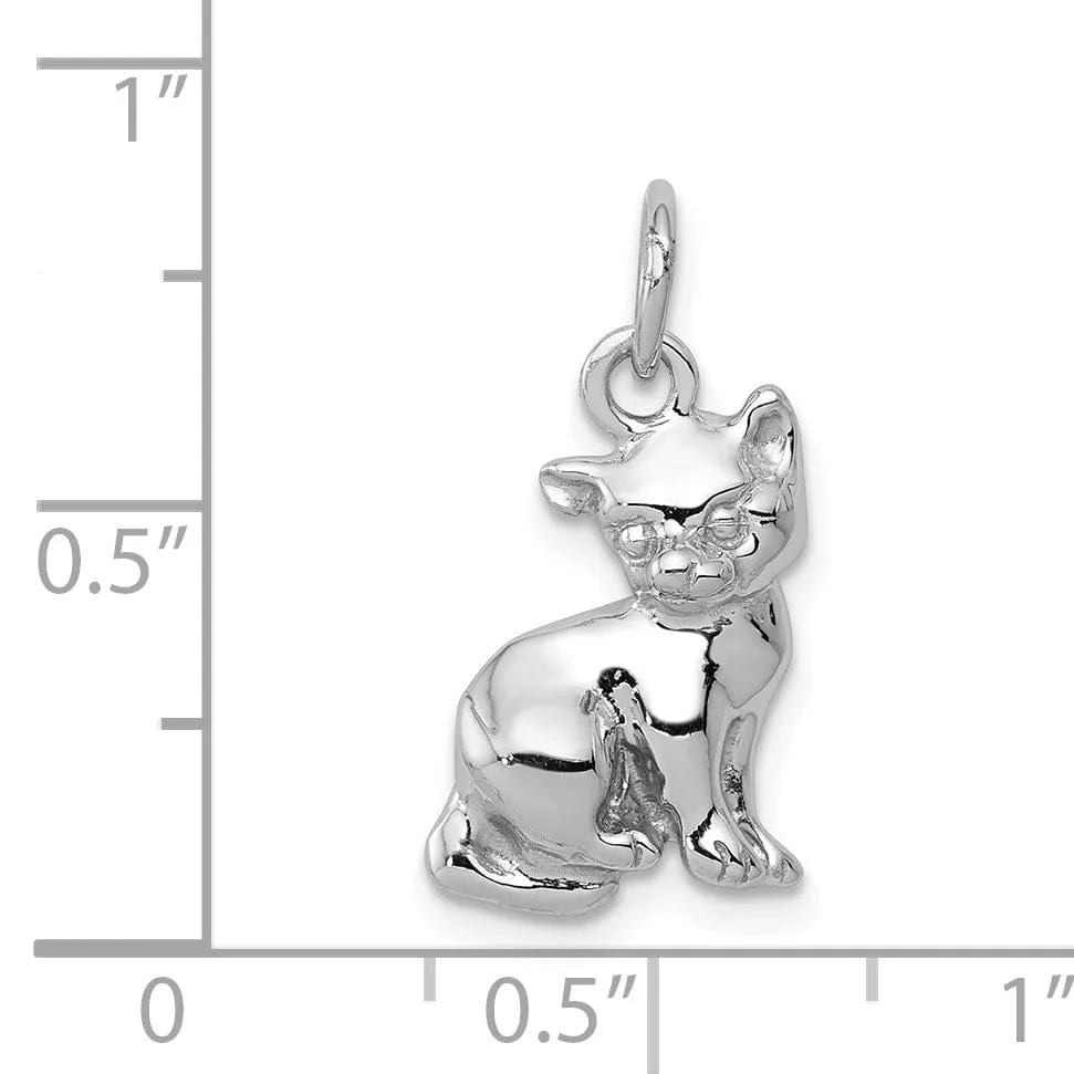 14k White Gold Polished Finish Cat Sitting Design Charm Pendant