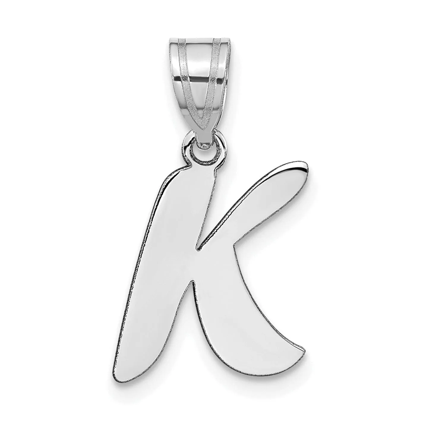 14k White Gold Script Design Letter K Initial Pendant