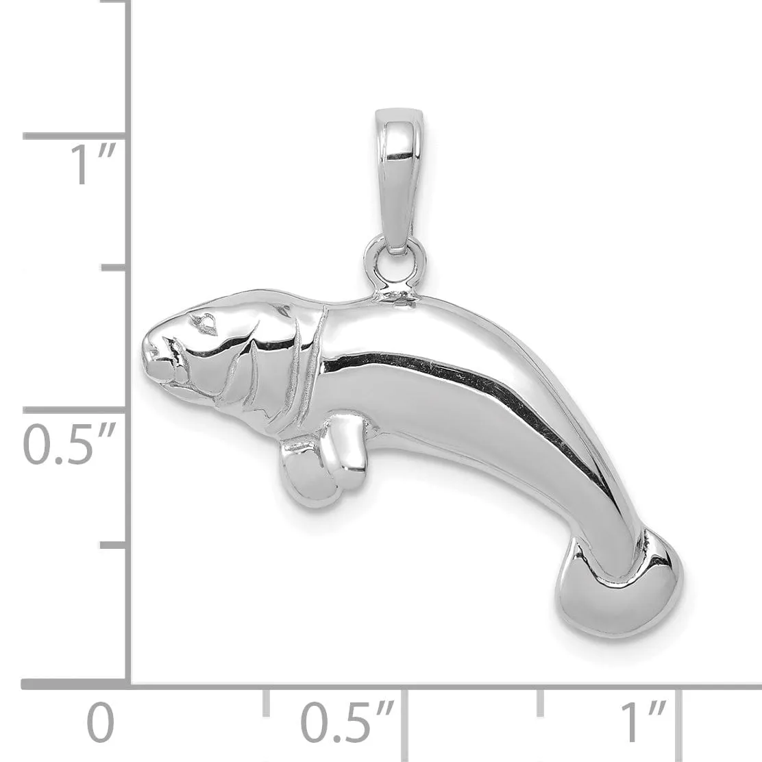 14k White Gold Solid Polished Finish Manatee Charm Pendant