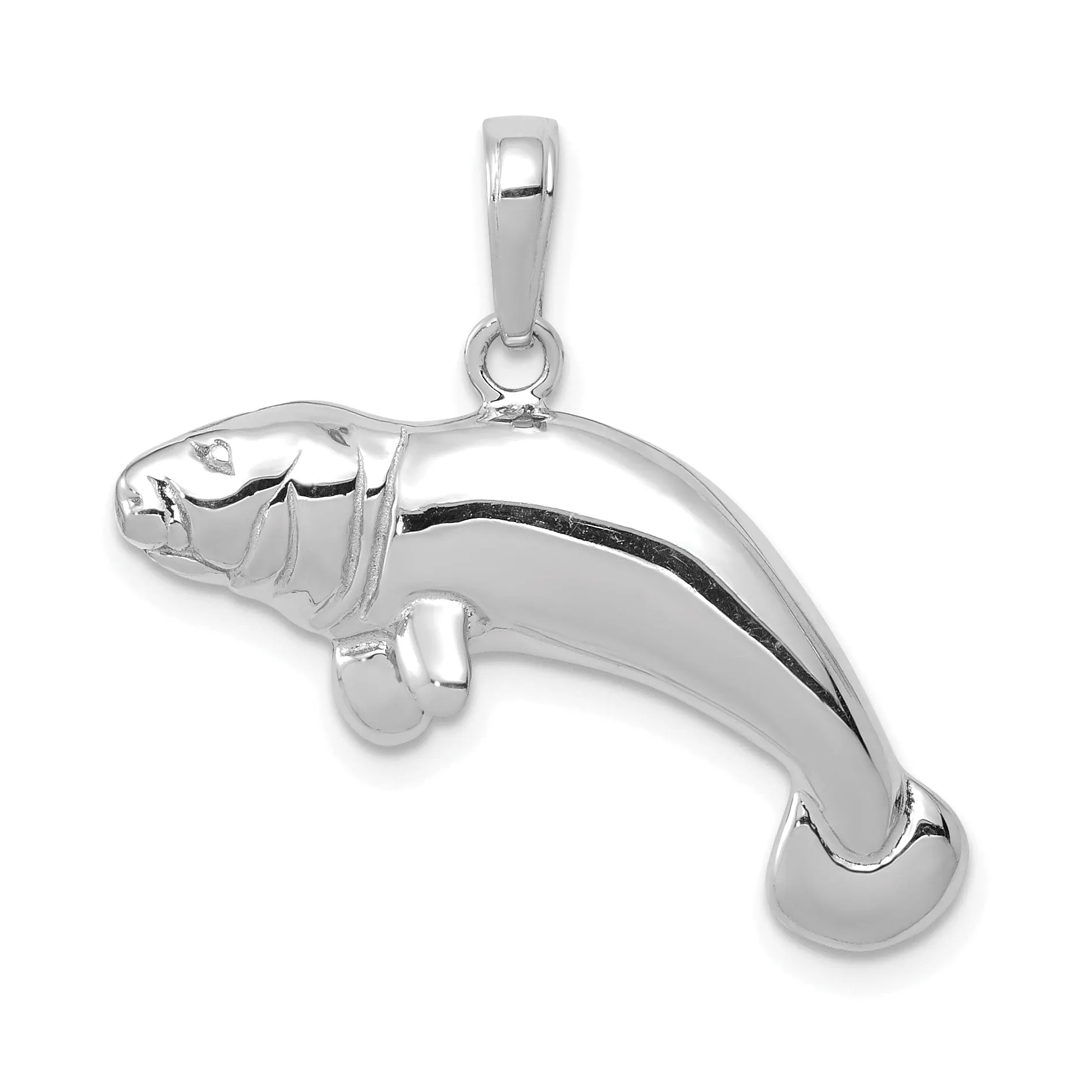 14k White Gold Solid Polished Finish Manatee Charm Pendant