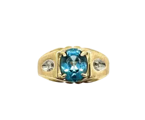 14k Yellow and White Gold Ring with Oval Blue Topaz and Diamond Accents