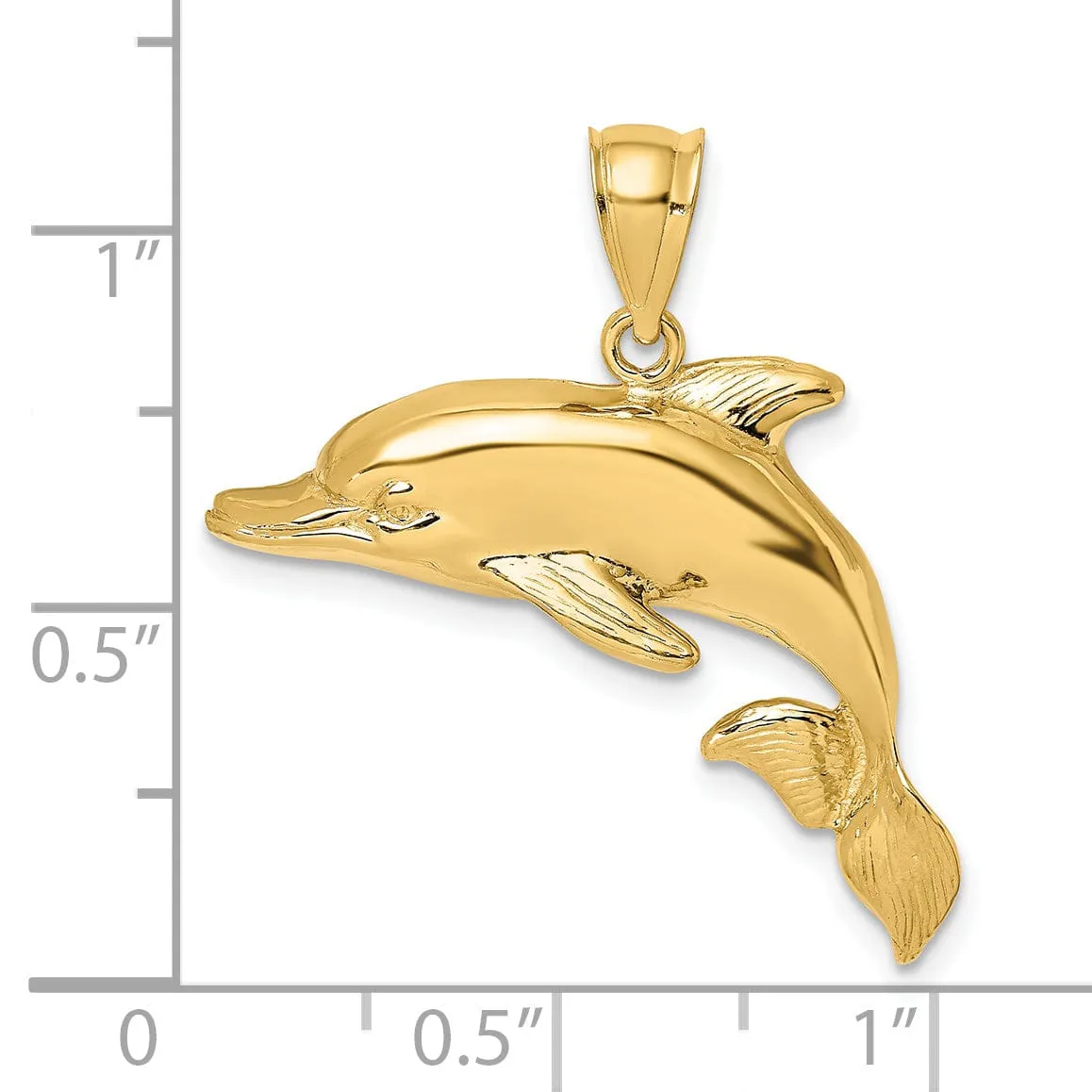 14K Yellow Gold 2-Dimensional Textured Polished Finish Dolphin Charm Pendant