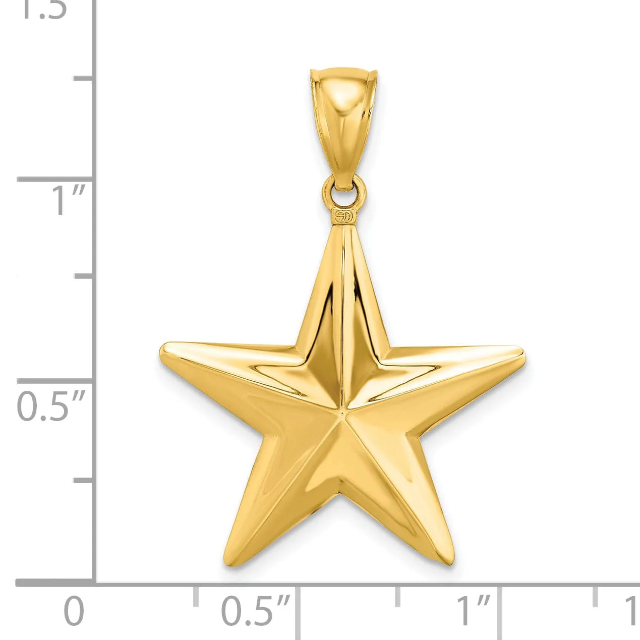 14K Yellow Gold Polished Finish 3-Dimensional Nautical Star Charm Pendant