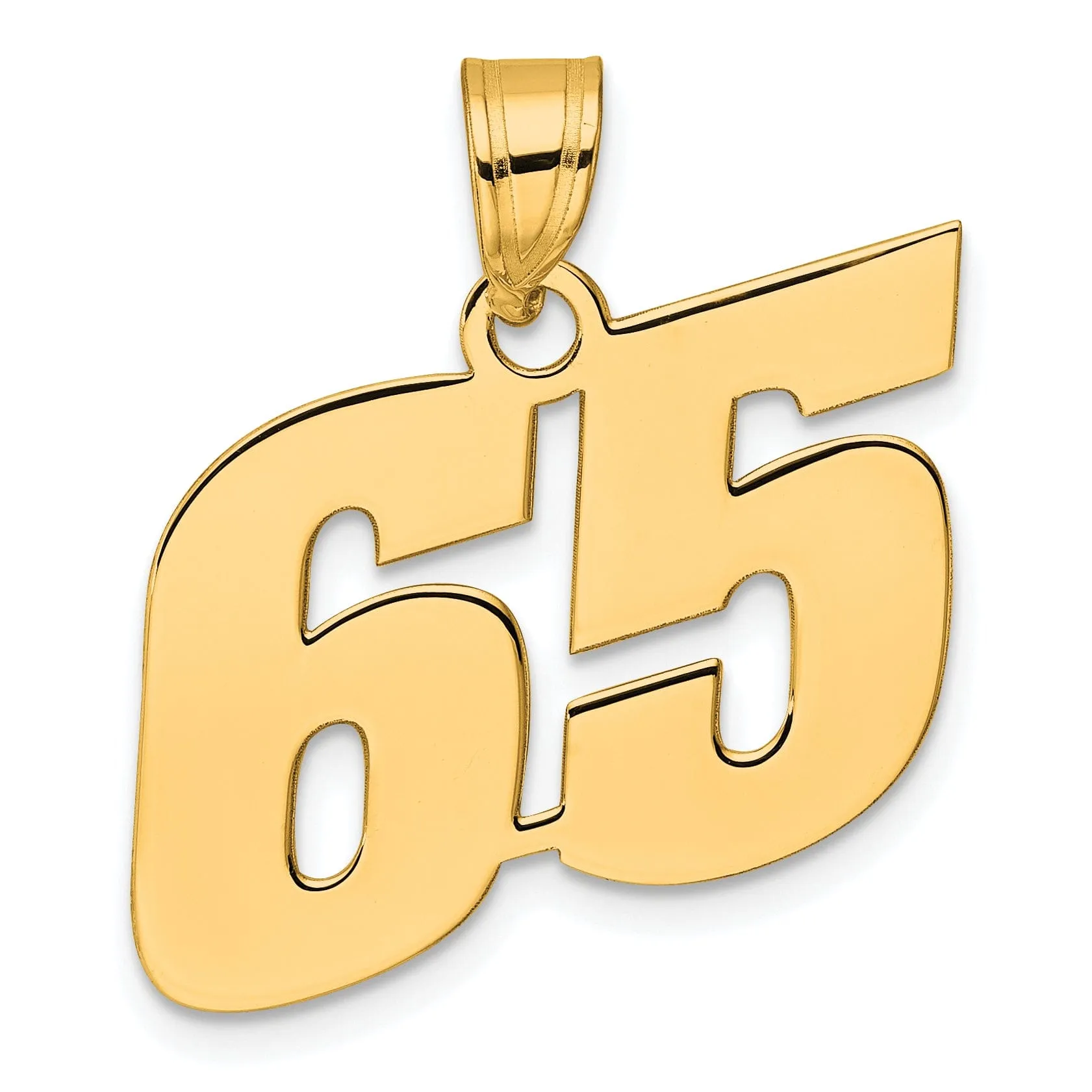 14k Yellow Gold Polished Finish Block Script Design Number 65 Charm Pendant