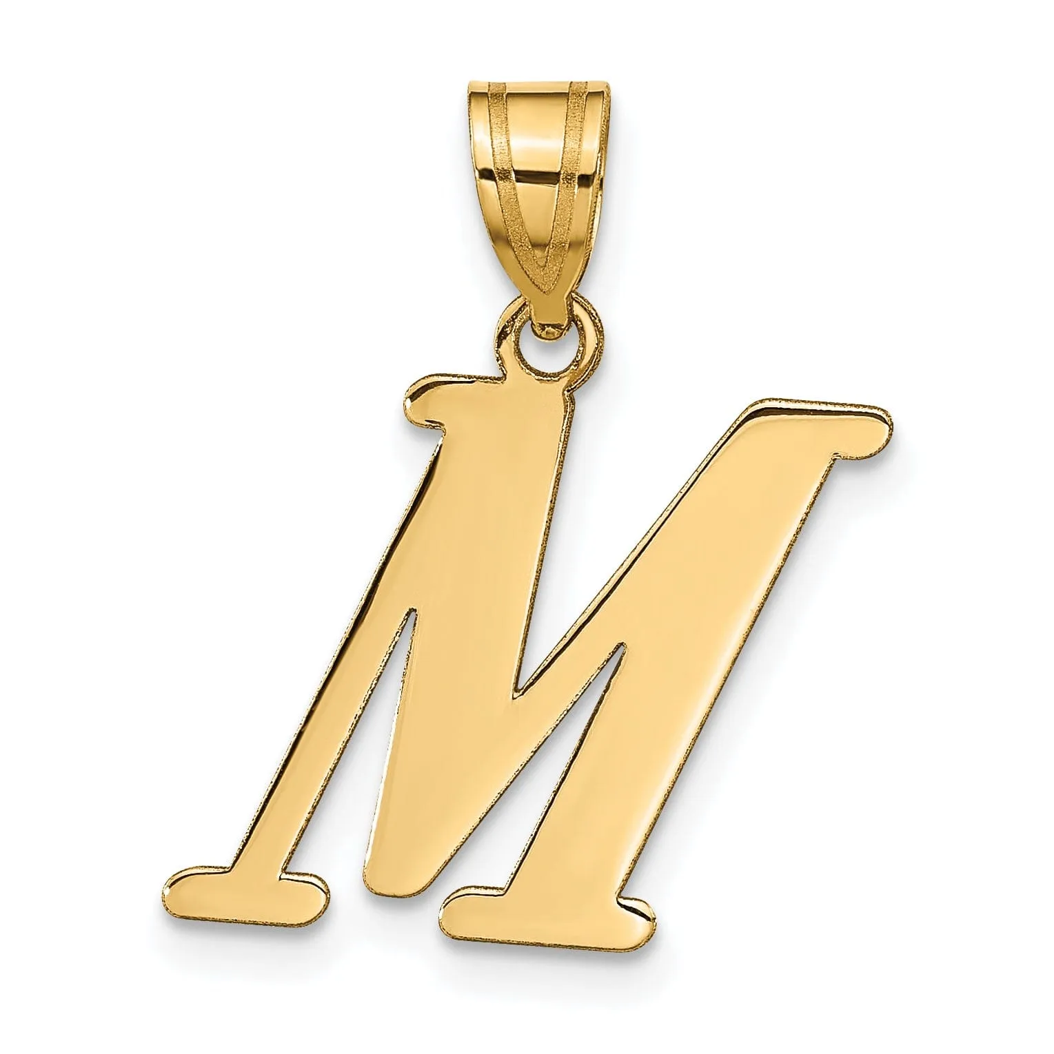 14k Yellow Gold Slanted Design Letter M Initial Charm Pendant