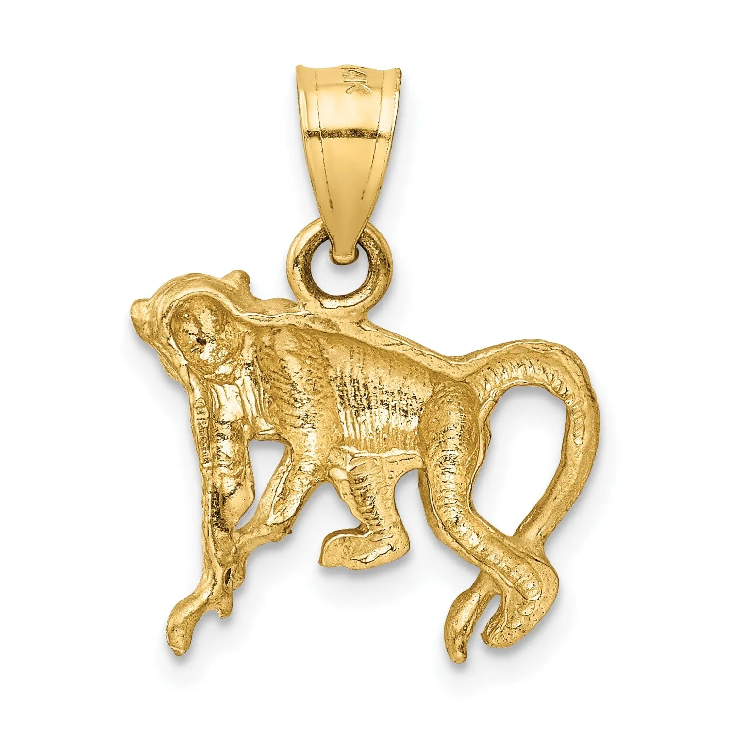 14K Yellow Gold Solid Brushed D.C Finish Monkey Charm Pendant