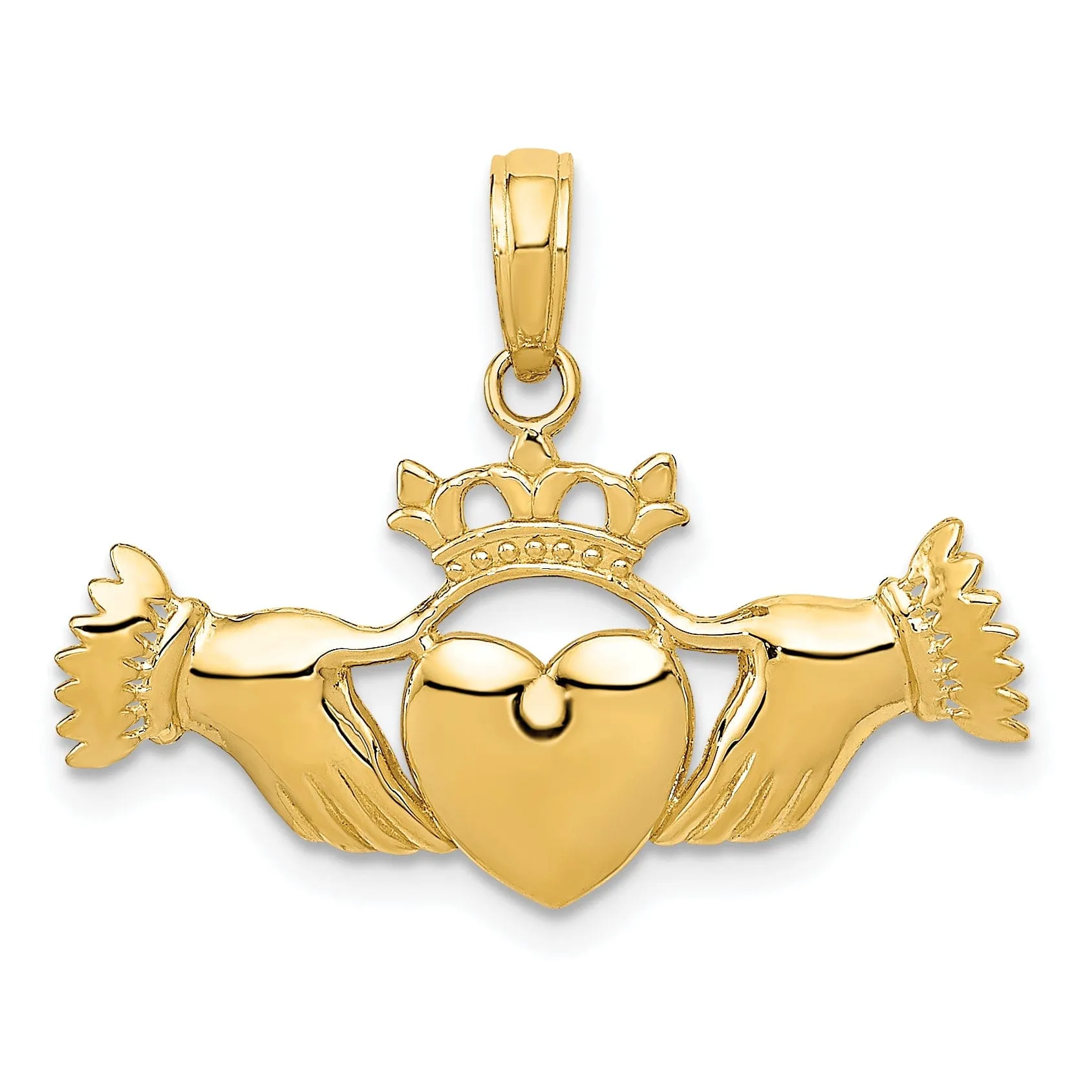 14k Yellow Gold Solid Polished Claddagh Pendant