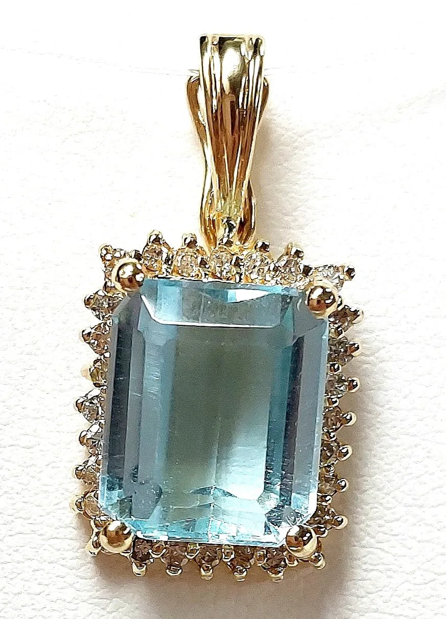 14KY Sky Blue Topaz and Diamond Pendant