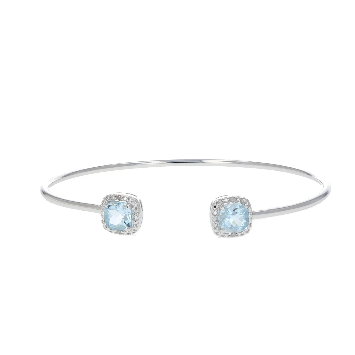 1.60 cttw Blue Topaz Bangle Bracelet Brass With Rhodium Plating 6 MM Cushion Cut