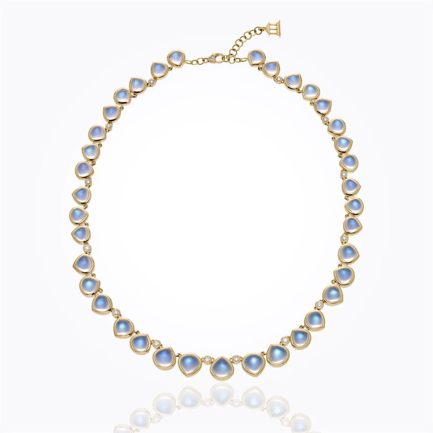 18K Classic Graduated Heart Necklace with royal blue moonstone and diamond